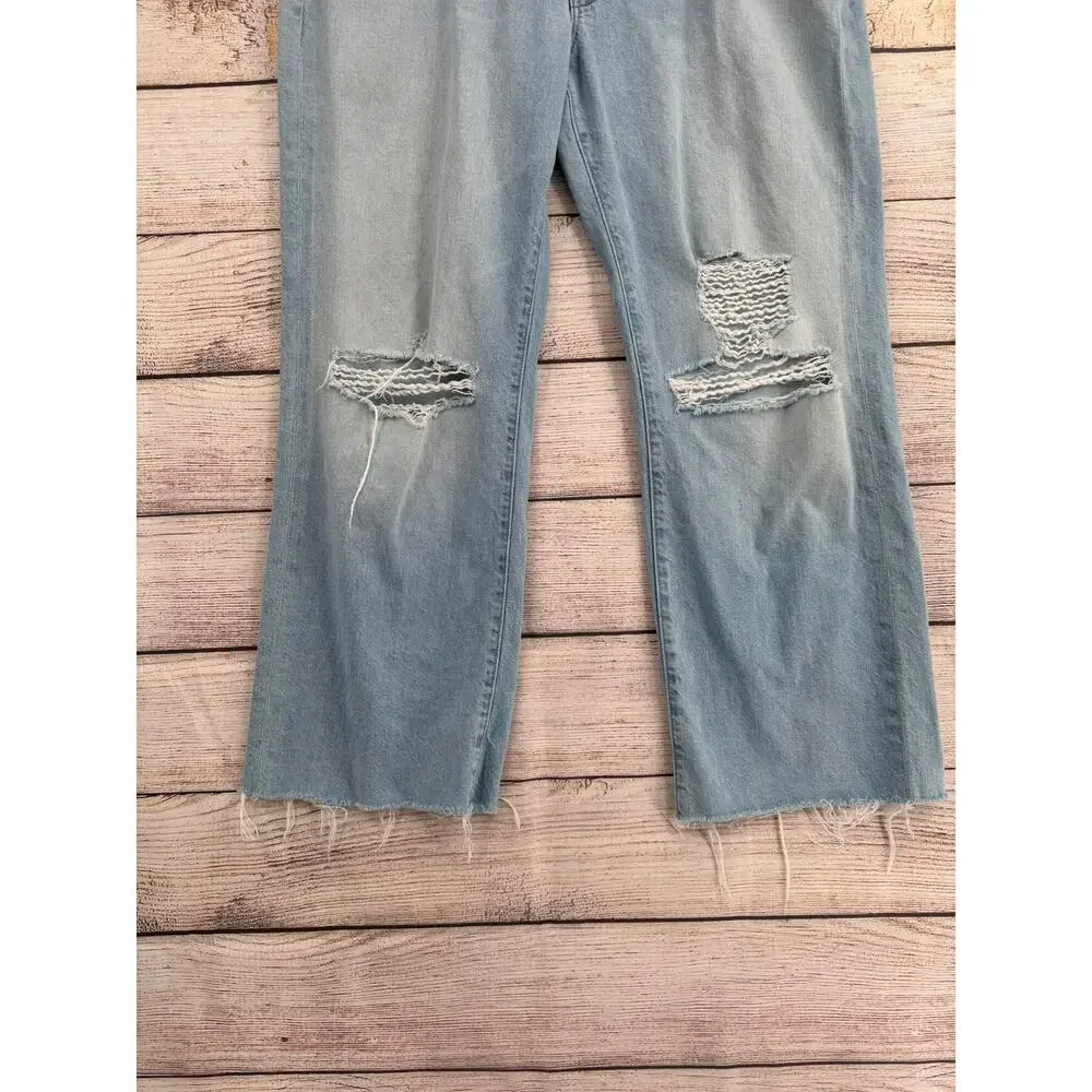 Mother Mid‎ Rise Rambler Zip Flood Jeans Womens 34 Blue Light Wash Ripped Off